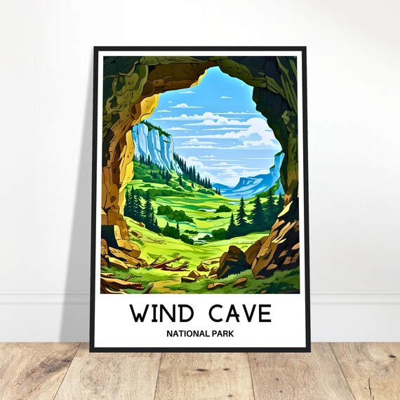 Wind Cave National Park Travel Print Poster Art South Dakota Lover Gift Wall Hanging Illustration Home Office Decor