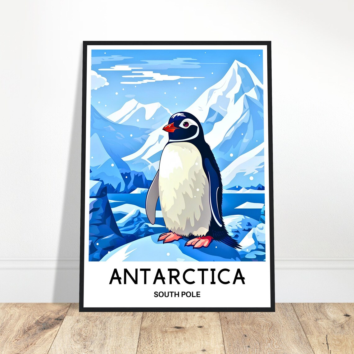 Antarctica South Pole Penguin Glacier Snow Mountains Travel Poster