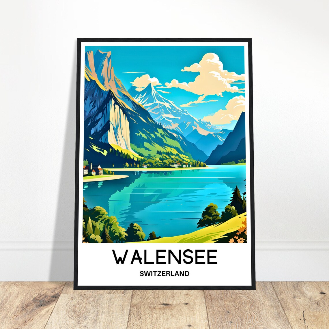 Walensee Switzerland Turquoise Lake Dramatic Alps Travel Poster