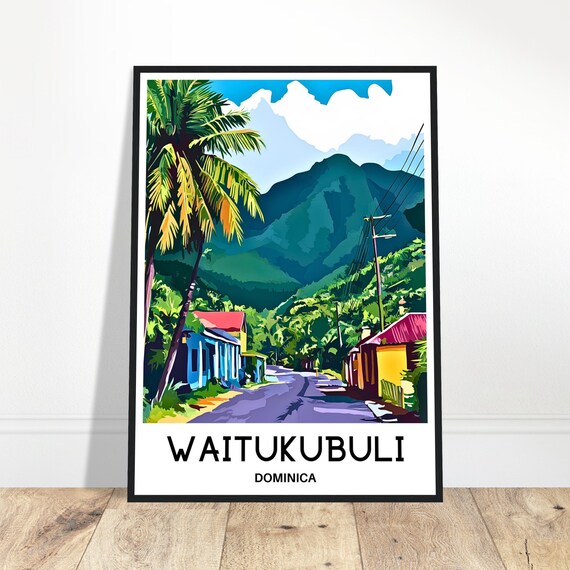 Waitukubuli Dominica Village Street Travel Poster Caribbean Island Scene