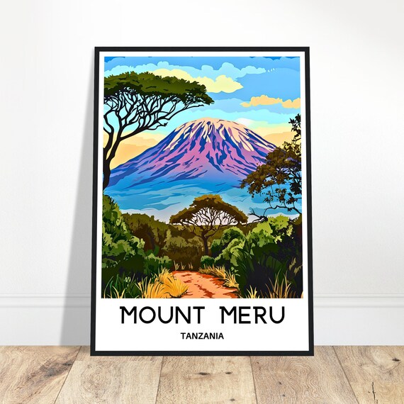 Mount Meru Travel Print Poster African Art Print Africa Lover Gift Wall Hanging Art Home Office Decor Tanzania Illustration