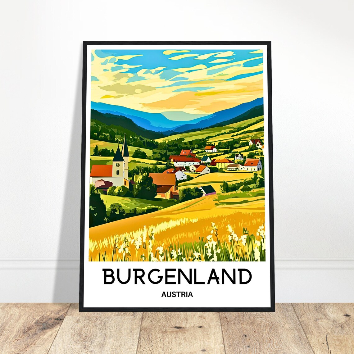 Burgenland Austria Village Church Golden Wheat Fields Poster