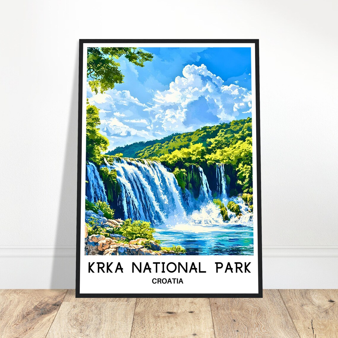 Krka National Park Croatia Waterfall Illustration Travel Poster