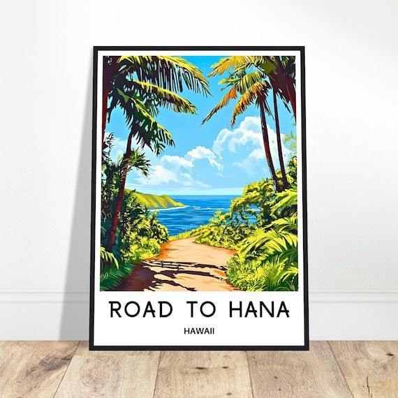 Road To Hana Travel Print Poster Art Hawaii Lover Gift Wall Hanging Illustration Home Decor