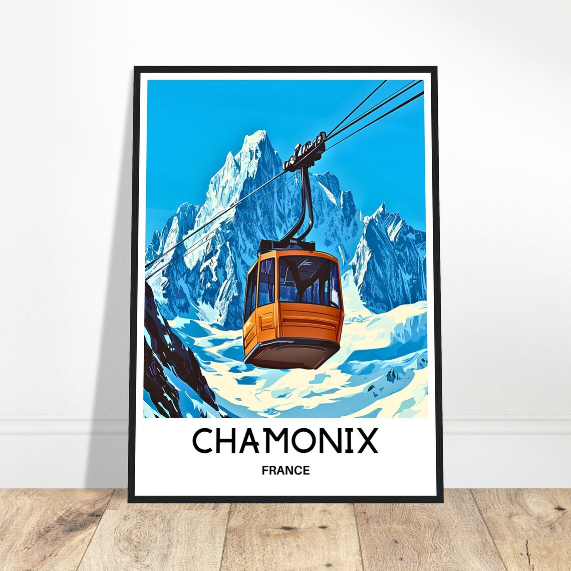 Chamonix France Orange Cable Car Alpine Peaks Ski Travel Poster