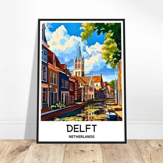 Delft Travel Print Poster Dutch Art Netherlands Lover Gift Wall Hanging Home Office Desk Room Decor City Illustration