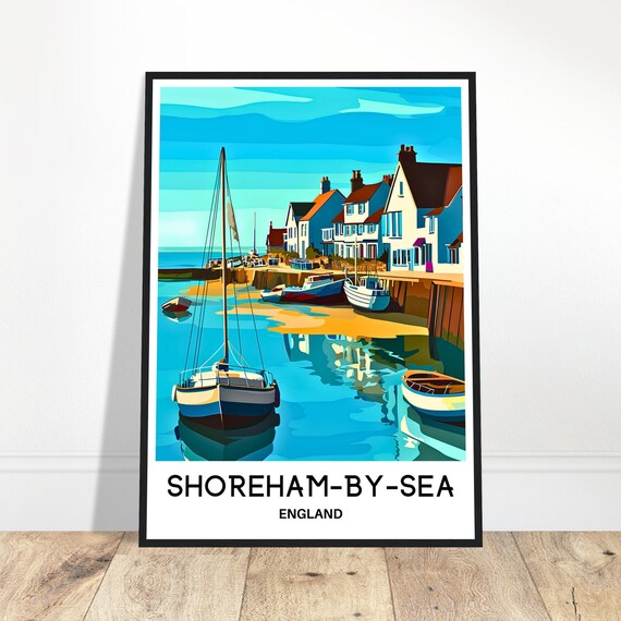 Shorehambysea Travel Print Poster English Art England Lover Gift Wall Hanging Illustration Home Office Decor