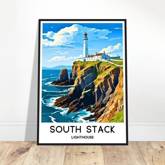 South Stack Lighthouse Travel Print Poster Welsh Art Wales Lover Gift Wall Hanging Illustration Home Decor