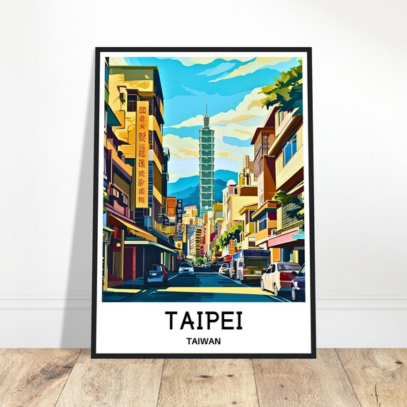 Taipei Travel Print Poster Asian Art Taiwan Lover Gift Wall Hanging Home Office Room Decor City Illustration