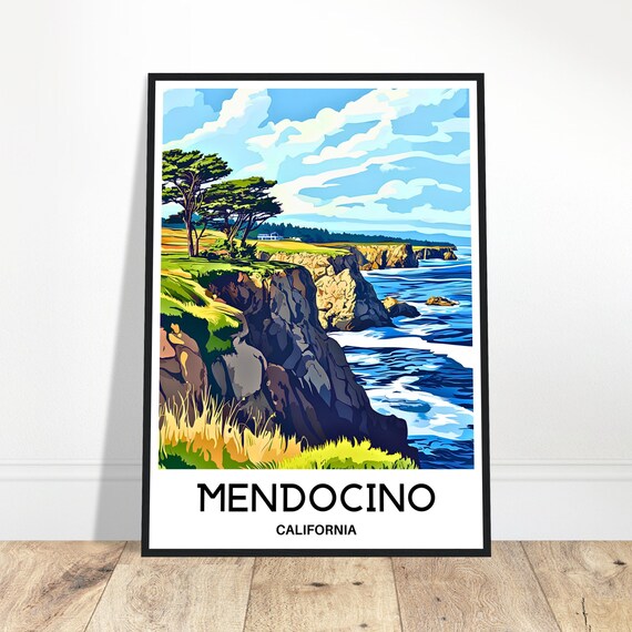 Mendocino Travel Print Poster Art Lover Gift Wall Hanging Home Office Decor Illustration