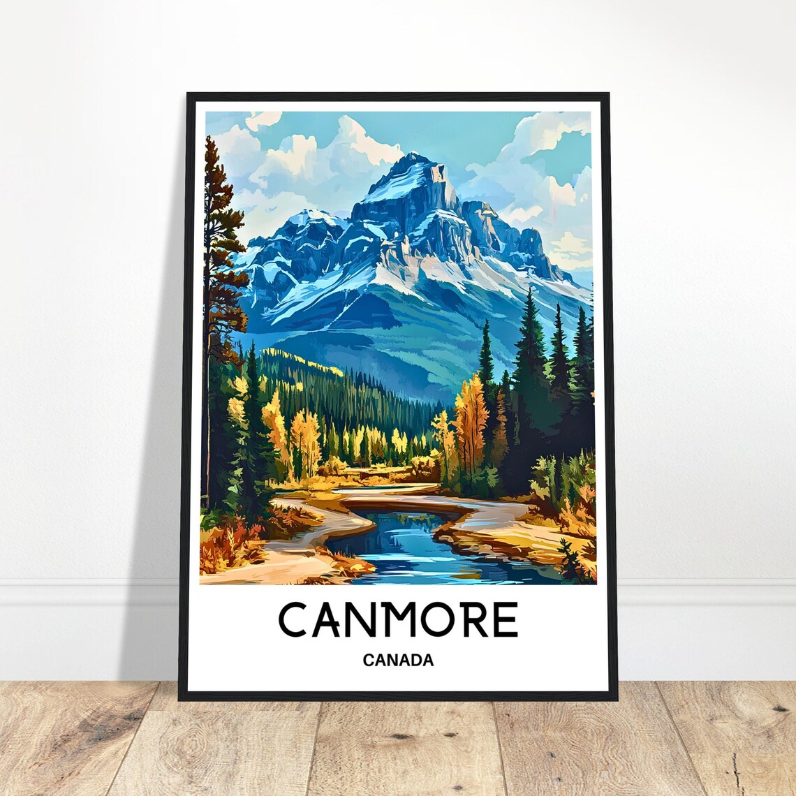 Canmore Canada Snowcapped Rocky Mountain Vintage Travel Poster