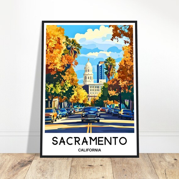 Sacramento Travel Print Poster Art Lover Gift Wall Hanging Illustration Home Office Decor