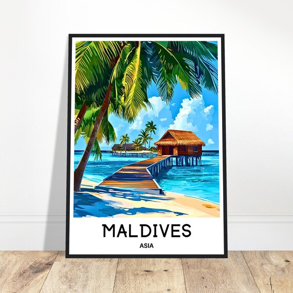 Maldives Travel Print Poster Asian Art Lover Gift Wall Hanging Home Office Room Decor Illustration