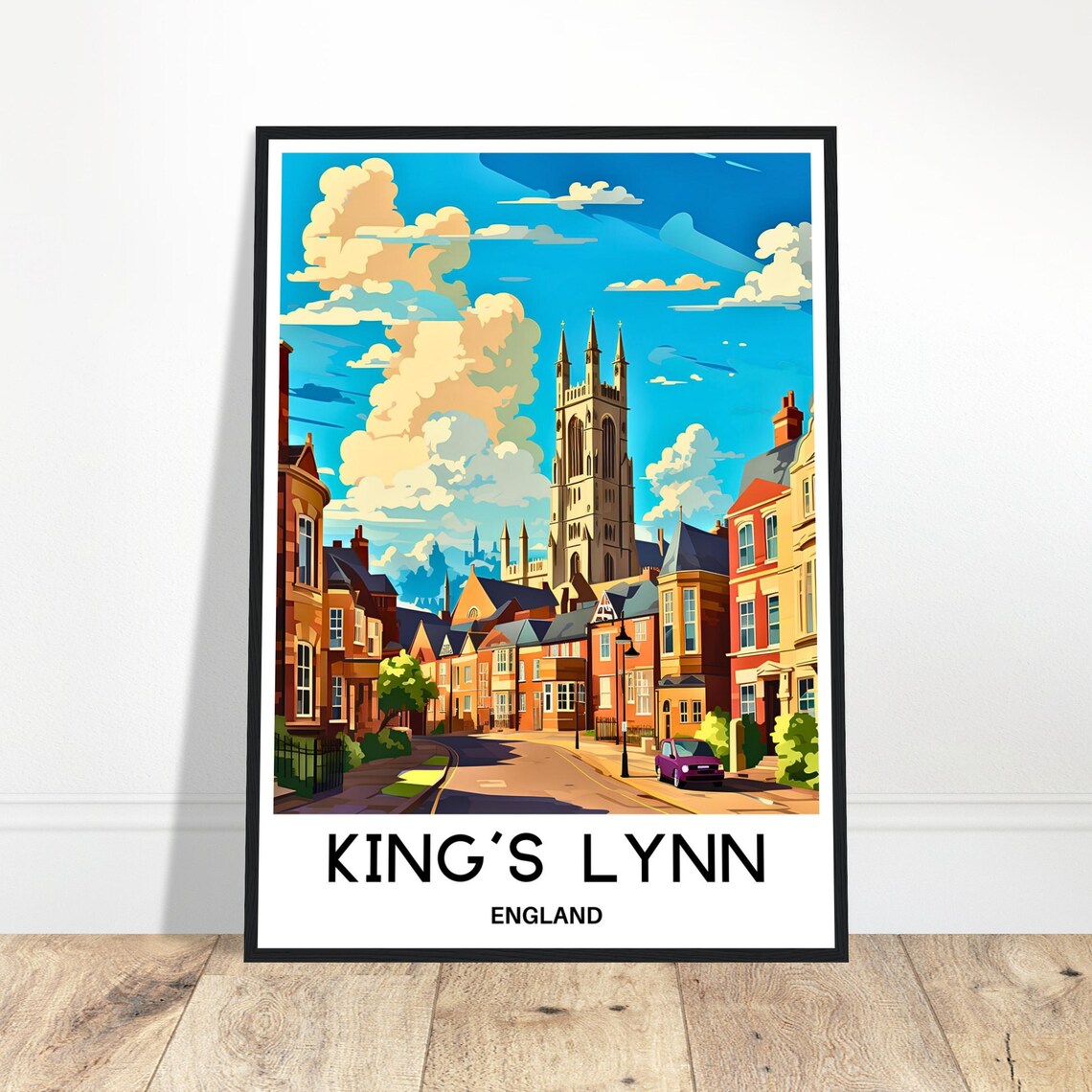 King's Lynn England Travel Poster Historic Street And Church Tower