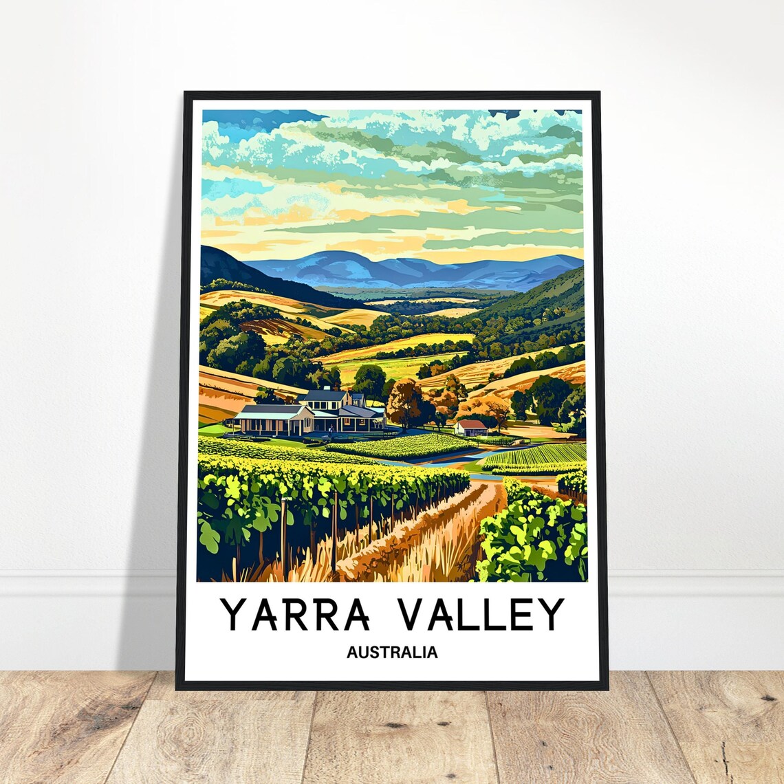 Yarra Valley Australia Rolling Vineyard Landscape Travel Poster