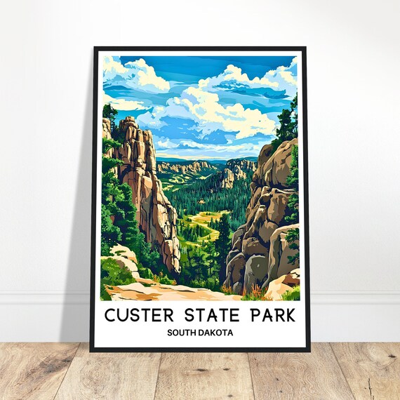 Custer State Park Travel Print Poster Art South Dakota Lover Gift Wall Hanging Illustration Home Office Room Decor