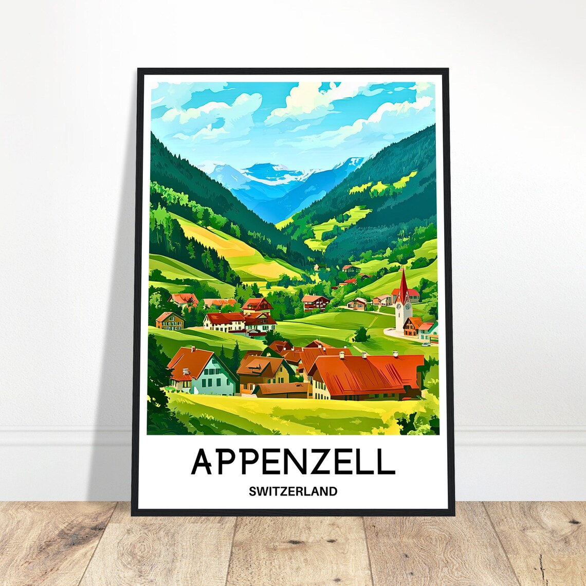 Appenzell Switzerland Alpine Village Travel Illustration Poster