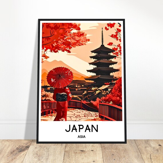 Japan Travel Print Poster Japanese Art Lover Gift Wall Hanging Home Office Desk Decor Illustration