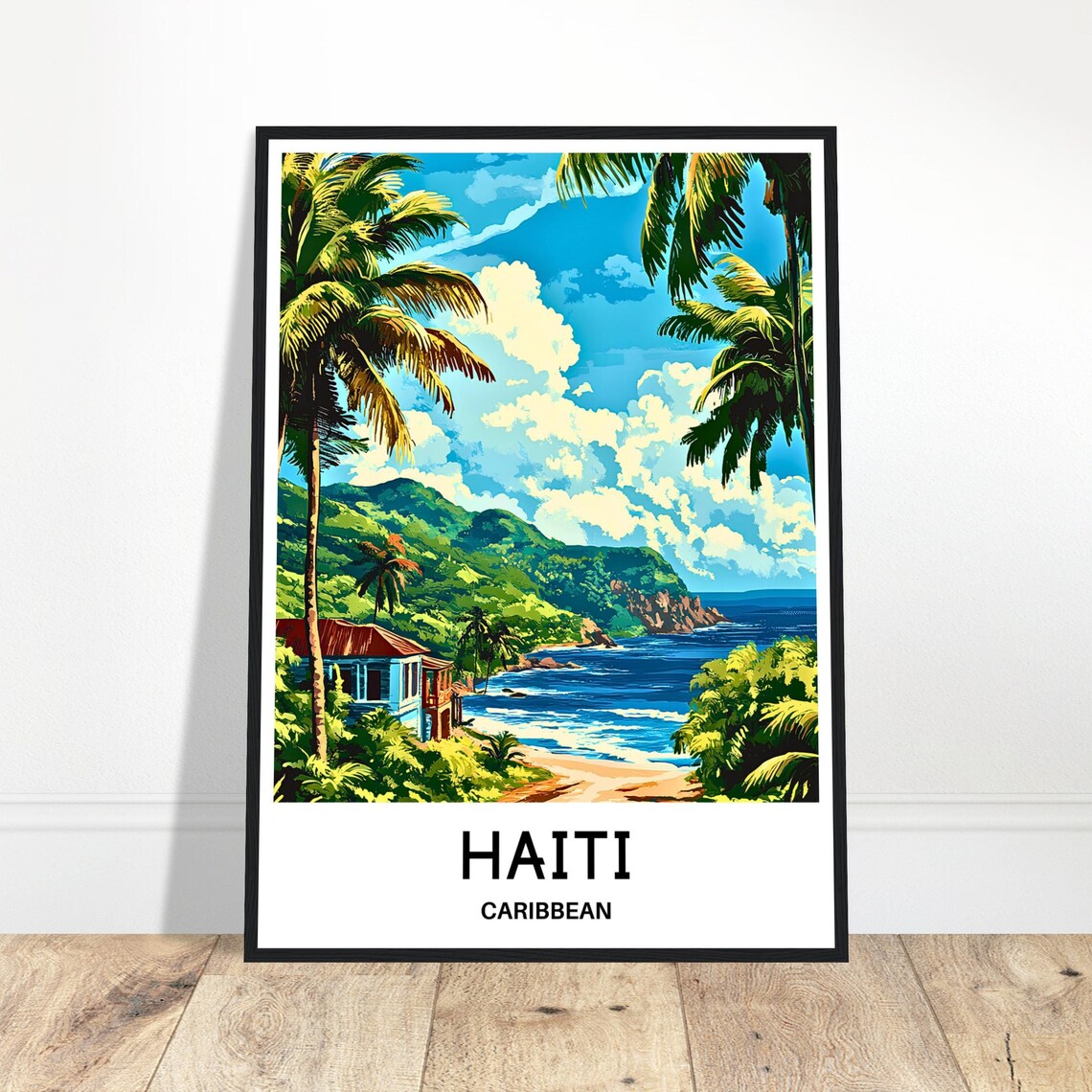 Haiti Caribbean Tropical Coast Beach Illustrated Travel Poster