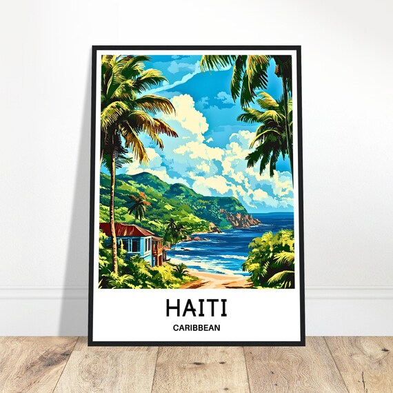 Haiti Caribbean Tropical Coast Beach Illustrated Travel Poster