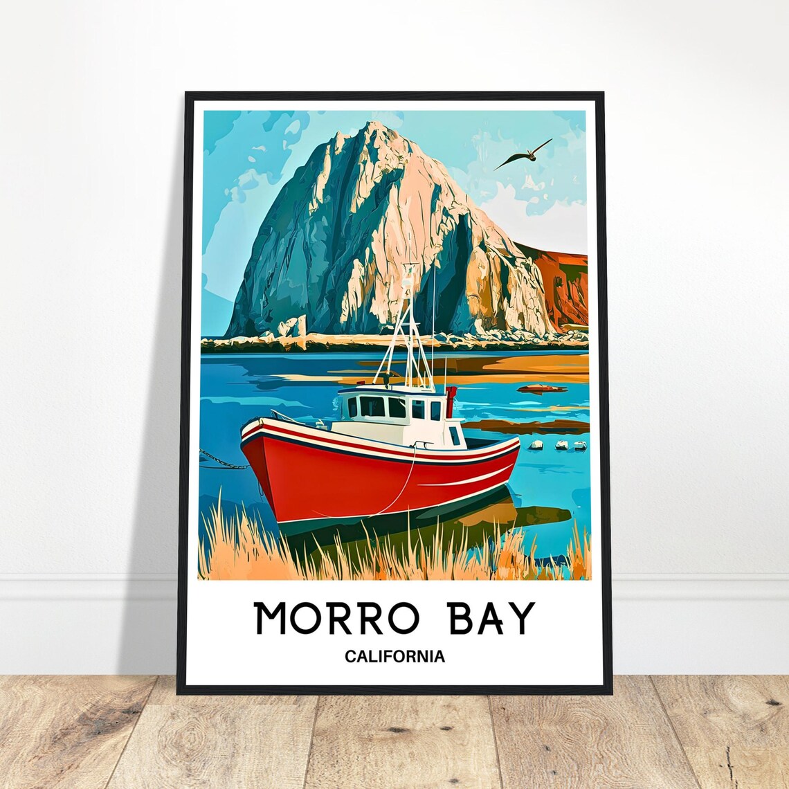 Morro Bay Travel Print Poster Art Lover Gift Wall Hanging Beach Illustration Home Office Decor