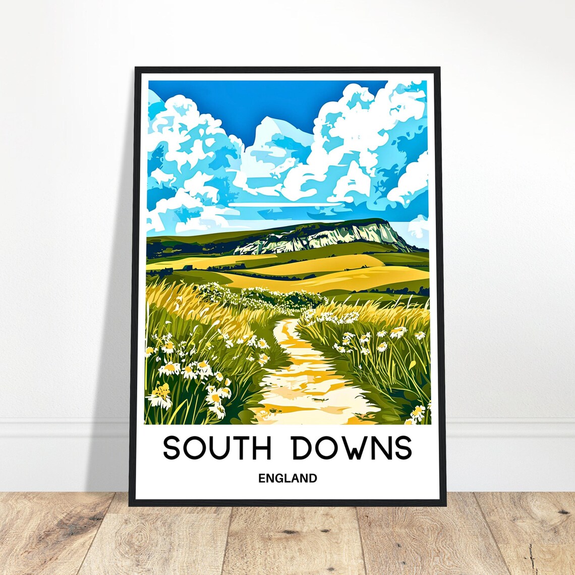 South Downs England Chalk Hills Wildflower Path Travel Poster