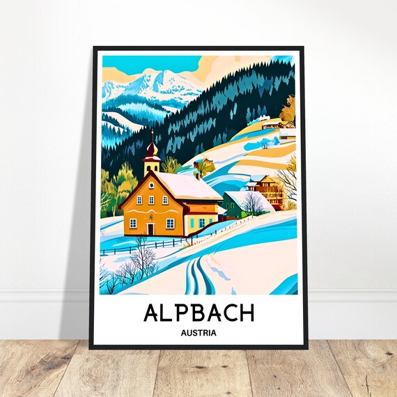 Alpbach Travel Print Poster Austrian Art Austria Lover Gift Wall Hanging Home Office Desk Decor Illustration