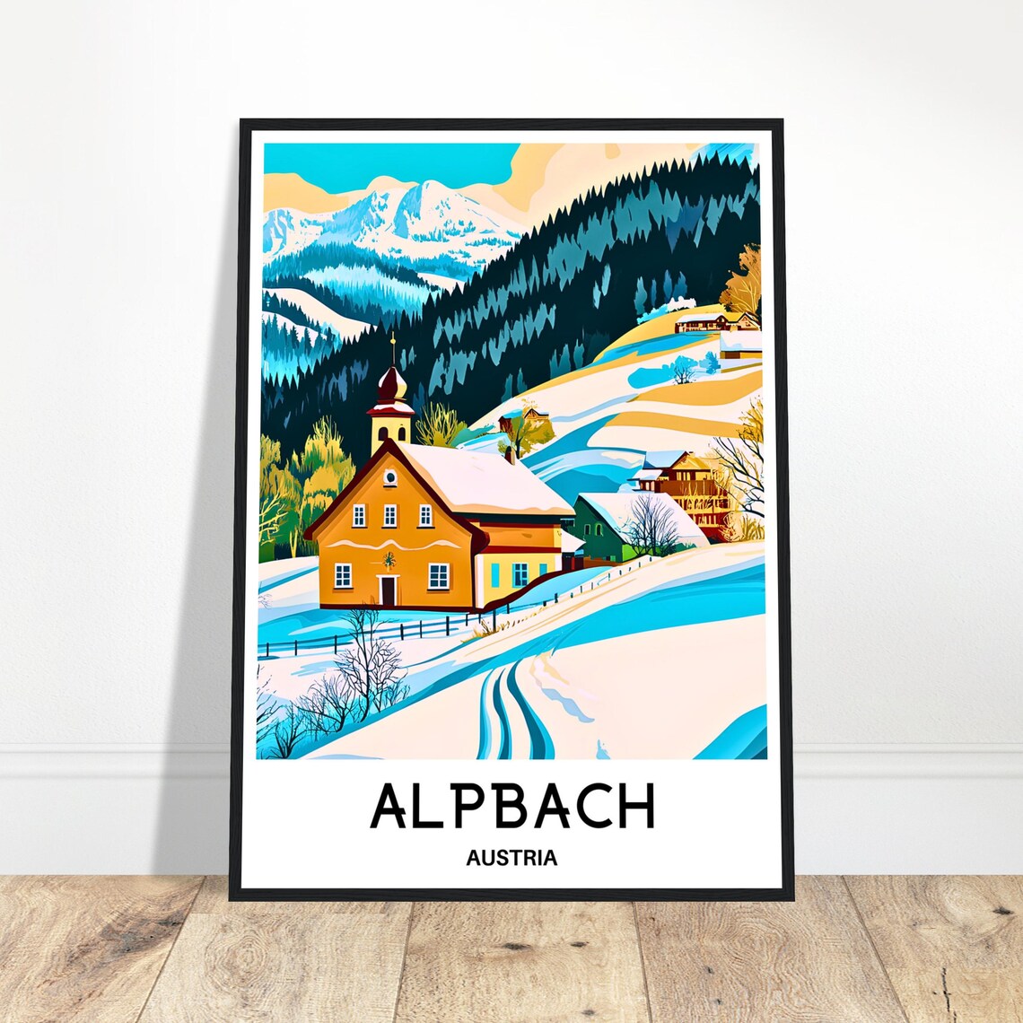 Alpbach Austria Snowy Alpine Village Winter Travel Art Poster