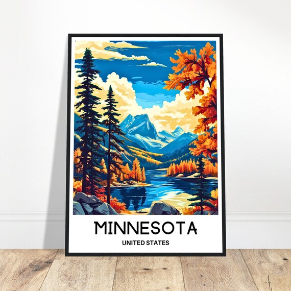 Minnesota Travel Print Poster Art Lover Gift Wall Hanging Illustration Home Office Desk Room Decor
