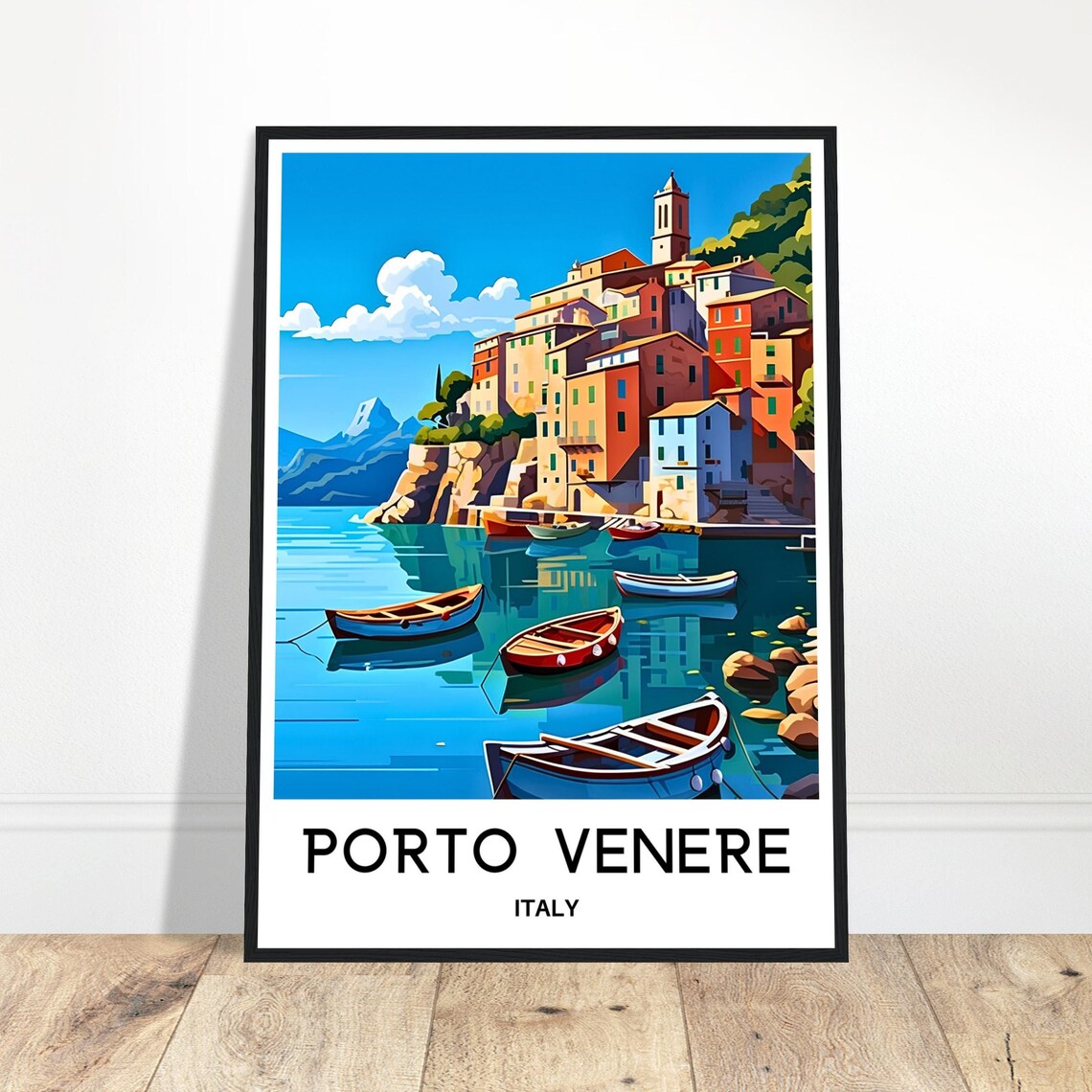 Porto Venere Italy Harbor Boats Colorful Village Travel Poster