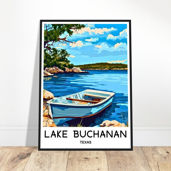 Lake Buchanan Travel Print Poster Art Texas Lover Gift Wall Hanging Illustration Home Decor