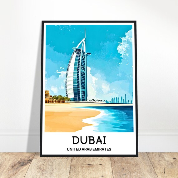 Dubai Travel Print Poster Arabian Art United Arab Emirates Lover Gift Wall Hanging Home Office Decor Illustration