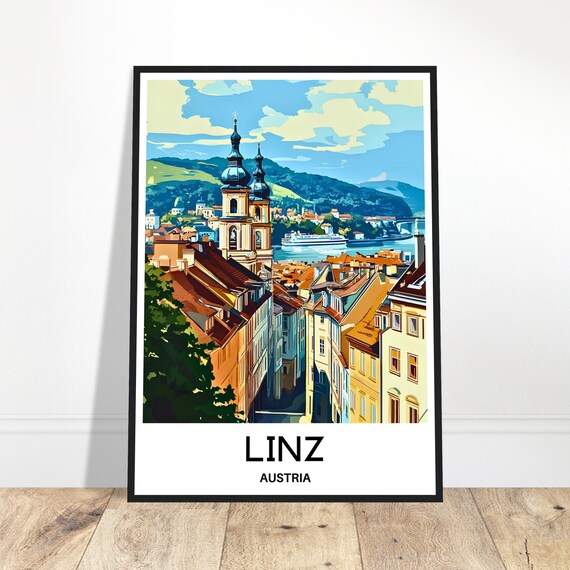 Linz Travel Print Poster Austrian Art Austria Lover Gift Hanging Wall Home Office Desk Room Decor City Illustration