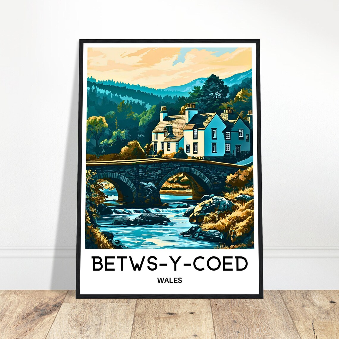 Betws Y Coed Wales Historic Stone Bridge Over River Travel Poster