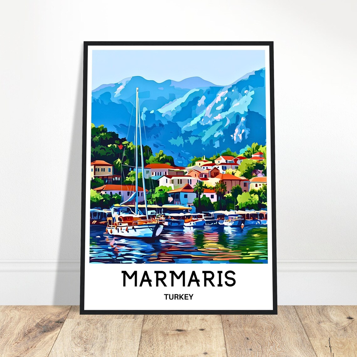 Marmaris Turkey Marina Sailboats Mountains Seaside Travel Poster