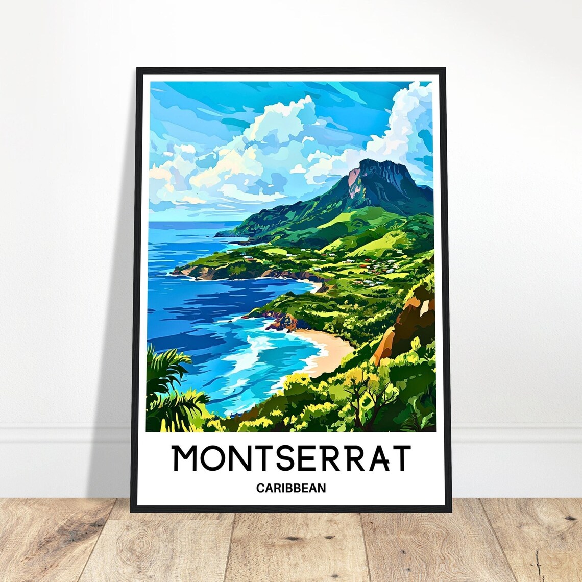 Montserrat Caribbean Island Coast with Green Cliffs Travel Poster