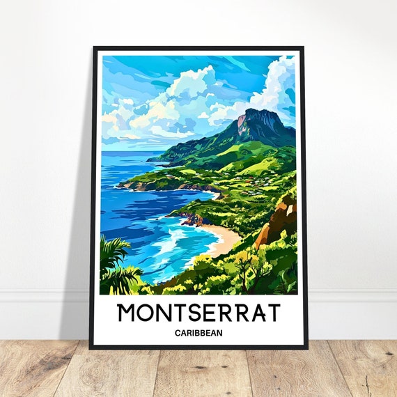 Montserrat Travel Print Poster Caribbean Art Lover Gift Wall Hanging Home Decor Island Illustration