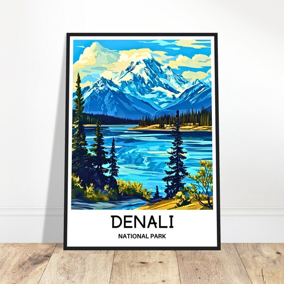 Denali National Park Travel Print Poster Art Alaska Lover Gift Wall Hanging Illustration Home Decor