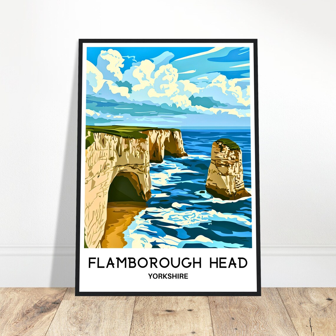 Flamborough Head Yorkshire Cliffs Seaside Illustration Travel Poster