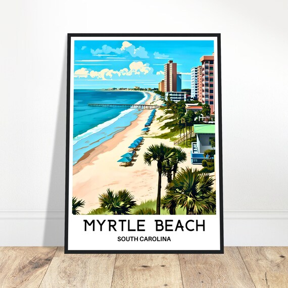 Myrtle Beach Travel Print Poster Art America Lover Gift South Carolina Illustration Wall Hanging Home Decor