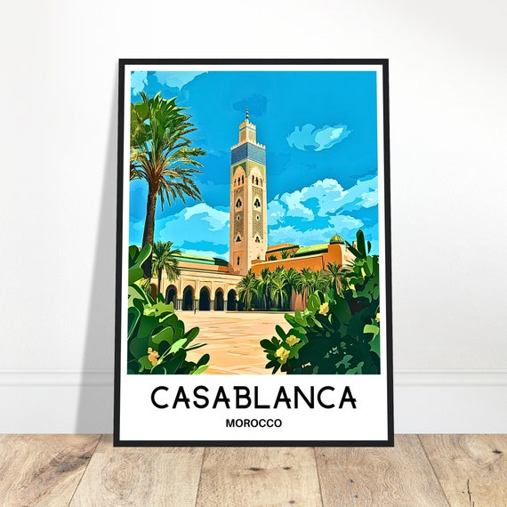Casablanca Travel Print Poster Moroccan Art Morocco Lover Gift Wall Hanging Illustration Home Office Decor