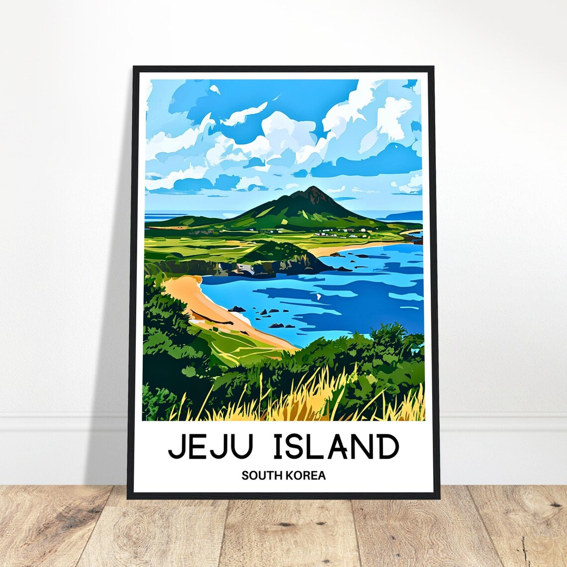 Jeju Island South Korea Travel Coastal Mountain Beach Wall Poster