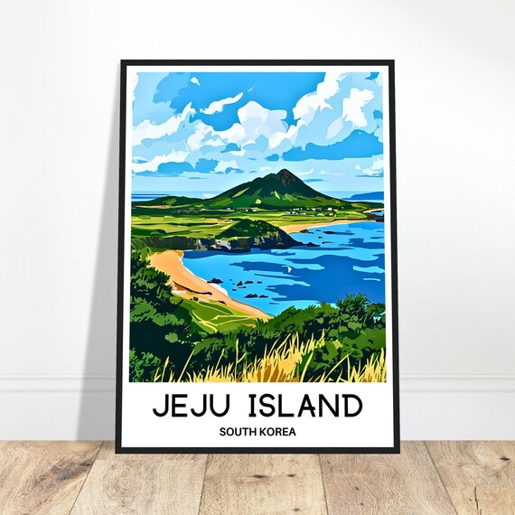 Jeju Island Travel Print Poster Korean Art South Korea Lover Gift Wall Hanging Illustration Home Office Room Decor