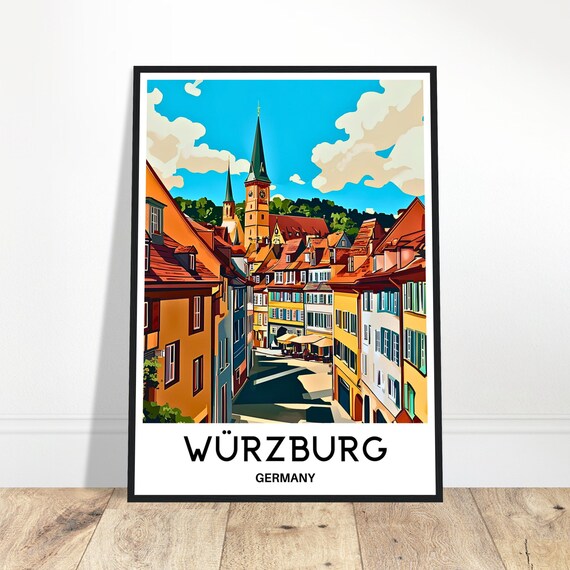 Wurzburg Travel Print Poster German Art Germany Lover Gift Wall Hanging Home Office Room Decor City Illustration