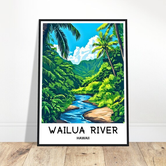 Wailua River Travel Print Poster Hawaiian Art Hawaii Lover Gift Wall Hanging Illustration Home Decor