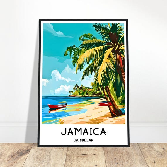 Jamaica Travel Print Poster Caribbean Art Lover Gift Wall Hanging Home Office Decor Island Illustration