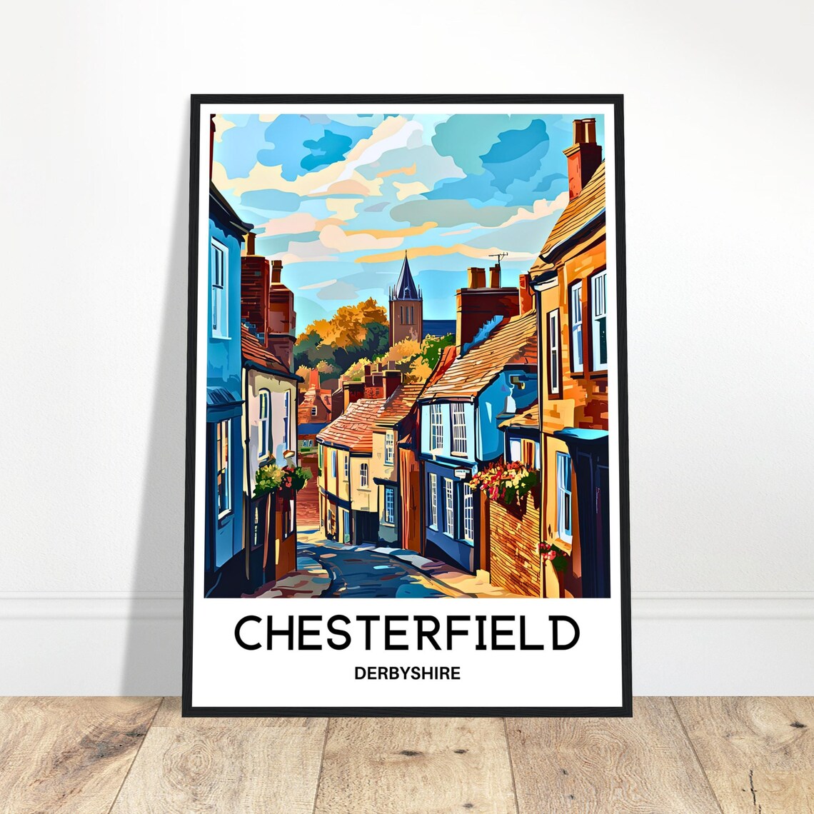 Chesterfield Derbyshire English Old Town Street Scene Travel Poster