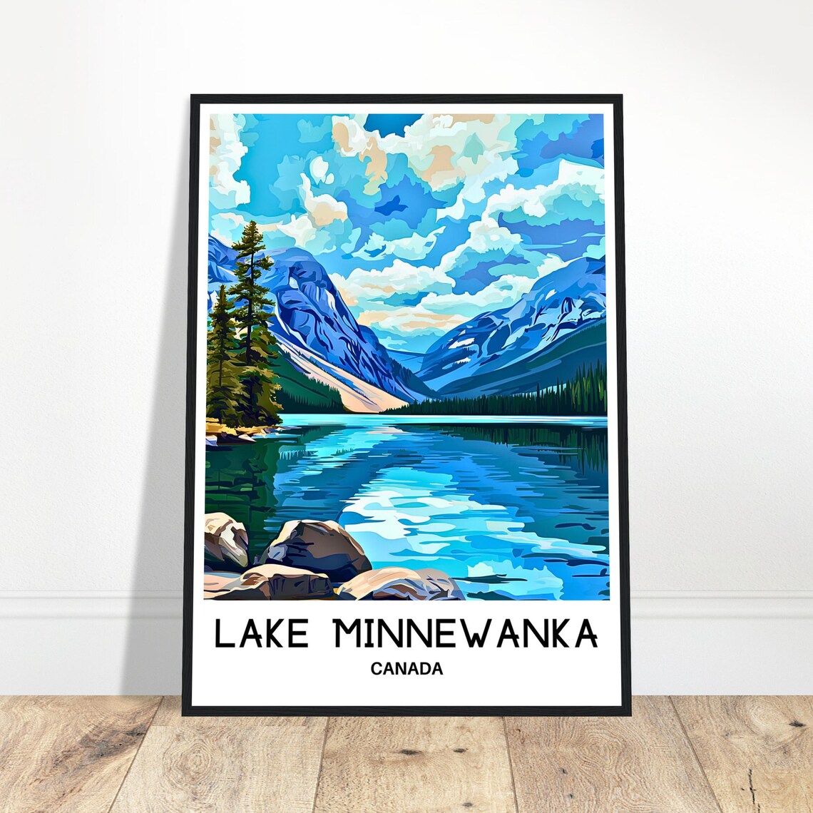 Lake Minnewanka Canada Alpine Lake Classic Vintage Travel Poster