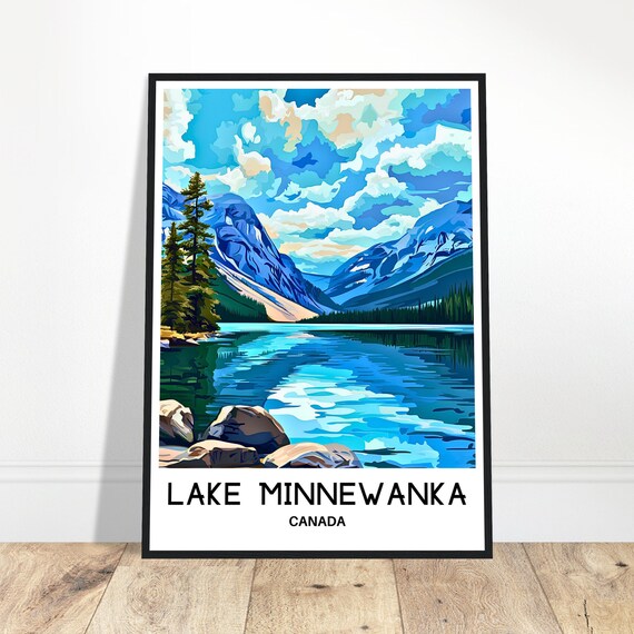 Lake Minnewanka Canada Alpine Lake Classic Vintage Travel Poster
