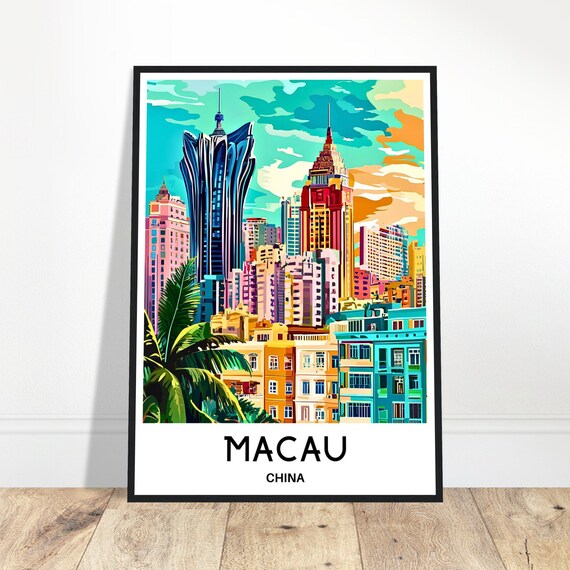 Macau Travel Print Poster Chinese Art China Lover Gift Wall Hanging Home Office Decor City Illustration